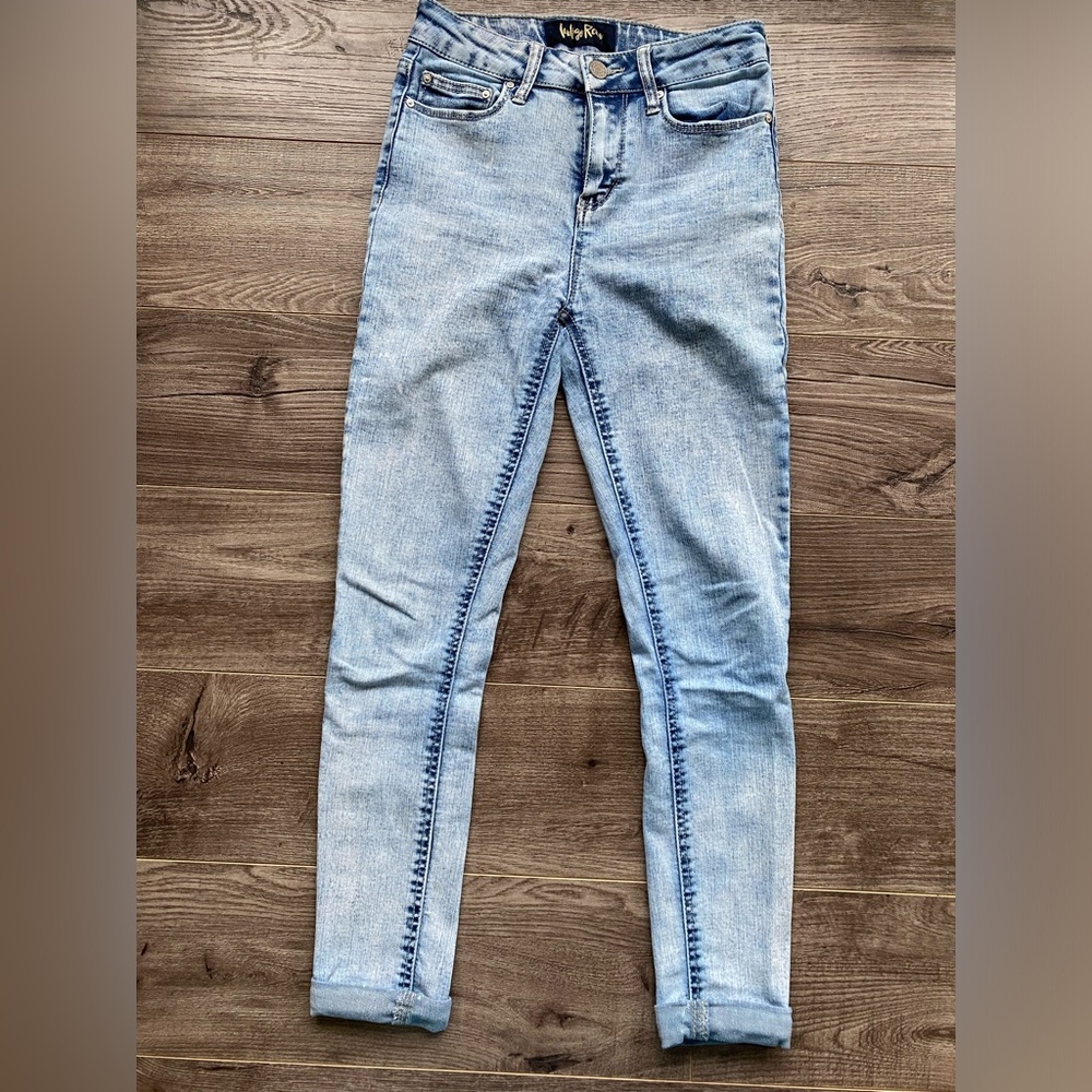 3/$15 Indigo Rein acid wash light blue jeans high waisted cropped cuffed hem